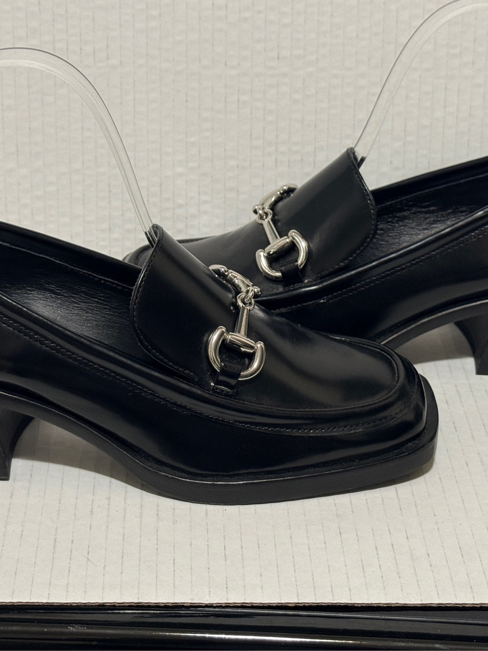 Reformation Black Silver Horsebit Leather Penny Loafers Shoes Sz 5 1/2 Fall - Picture 5 of 16